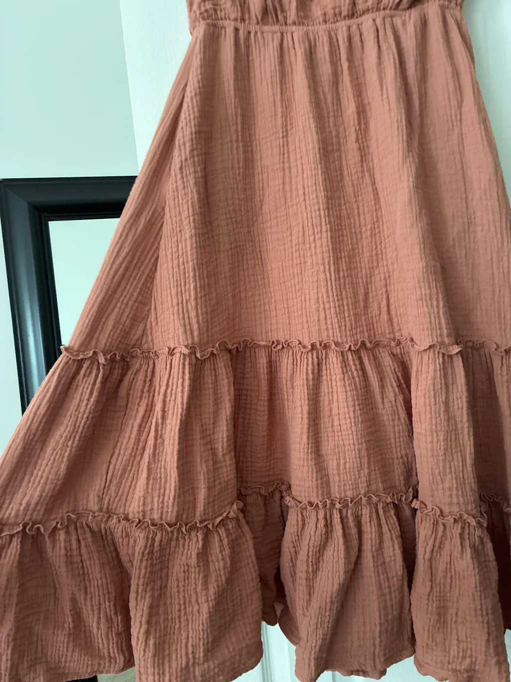 Cotton Gauze Ruffle Midi Dress- Terracotta