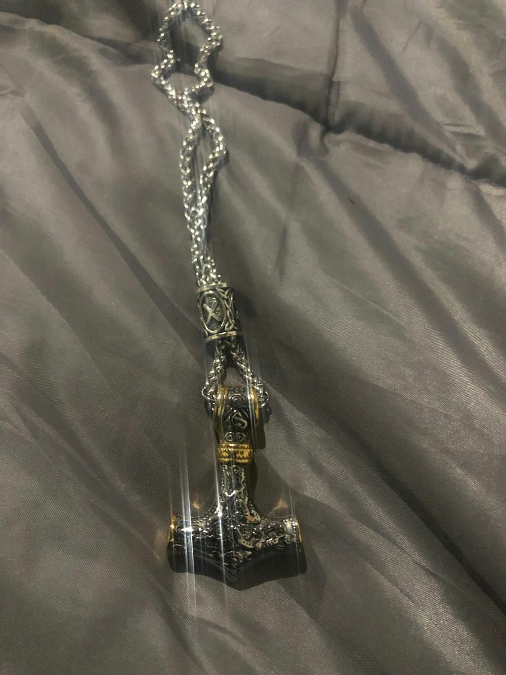 Thor's Hammer Viking Necklace with Rune Bead