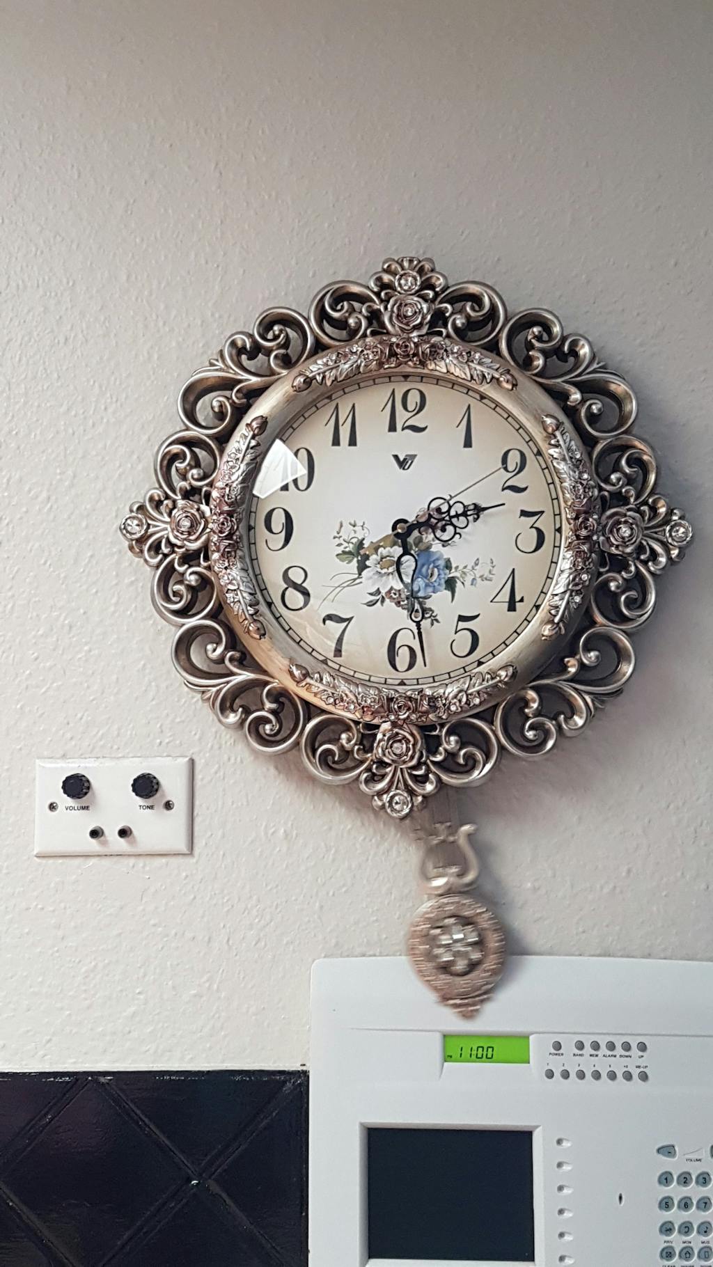 Buy Bernice Pendulum Wall Clock Silver 42cm Online Oh Clocks