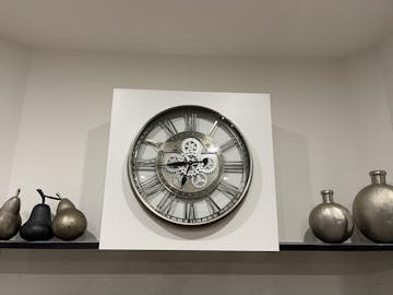 Kensington Industrial Silver Wash Iron Moving Gears Wall Clock, 70cm