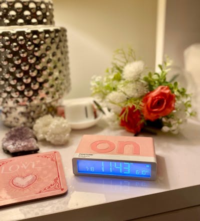 Lexon Flip Classic Reversible LCD Alarm Clock, Pantone Rose, 10cm