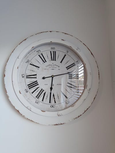 Shabby Chic Cafe De La Tour Wall Clock, Distressed White, 60cm
