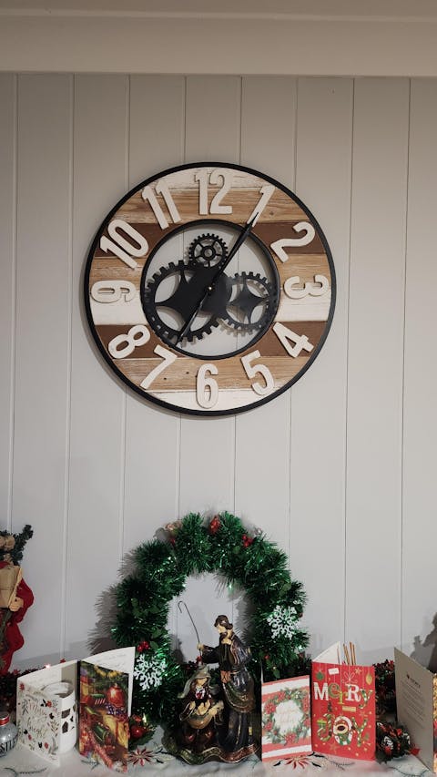 Harlow Metal and Wood Panels Gears Wall Clock, 60cm