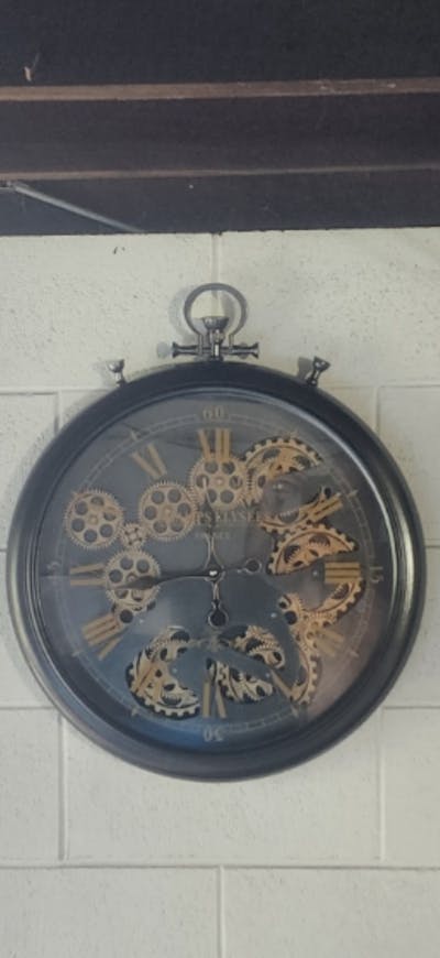 Champs Elysees FOB Watch Metal Moving Gears Wall Clock, Gunmetal, 62cm