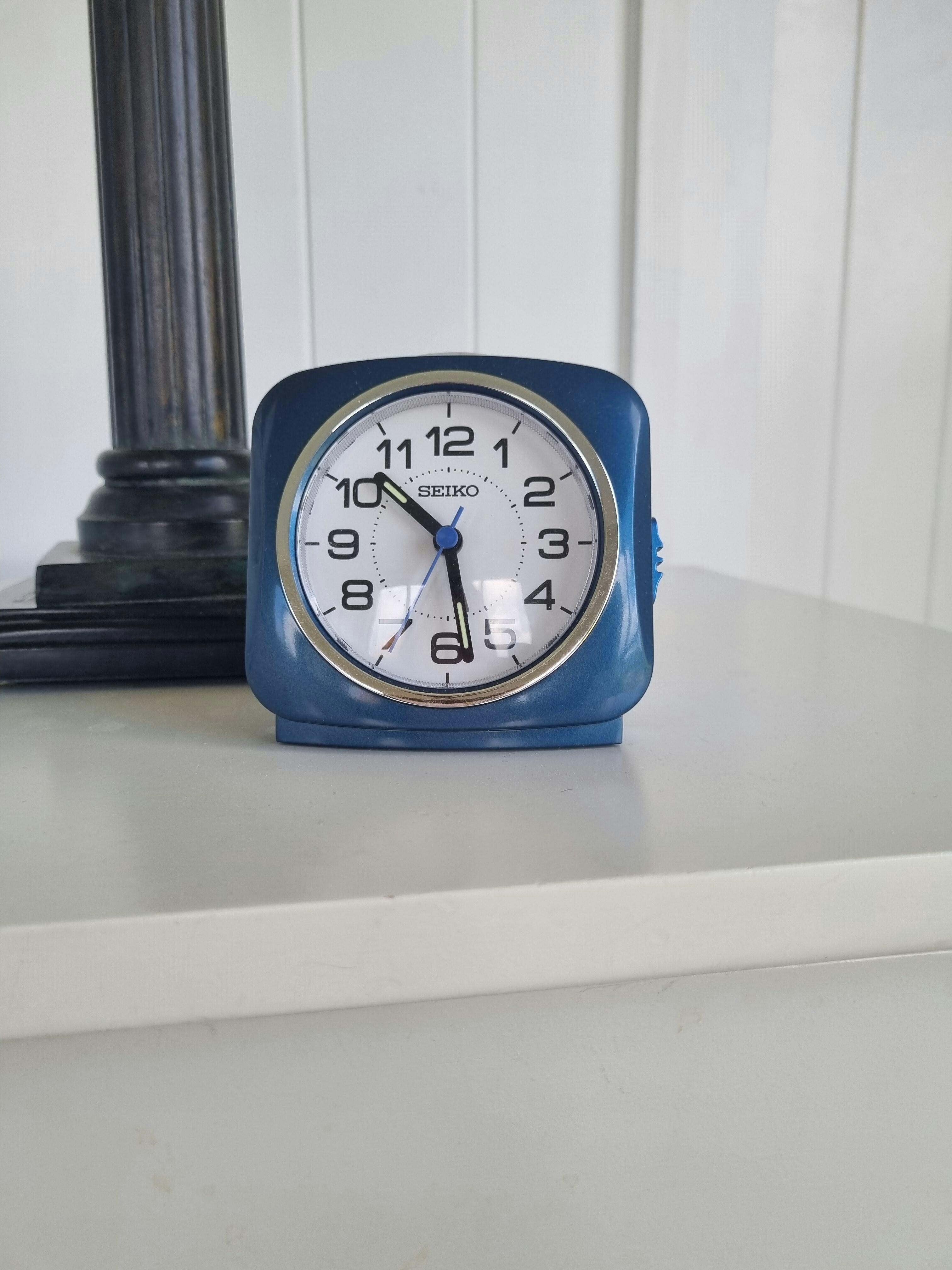 Buy Seiko Leander Bedside Table Alarm Clock Blue 10cm Online – Oh