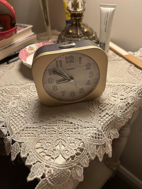 Seiko Miles Luminous Analog Bedside Alarm Clock, Gold, 11cm