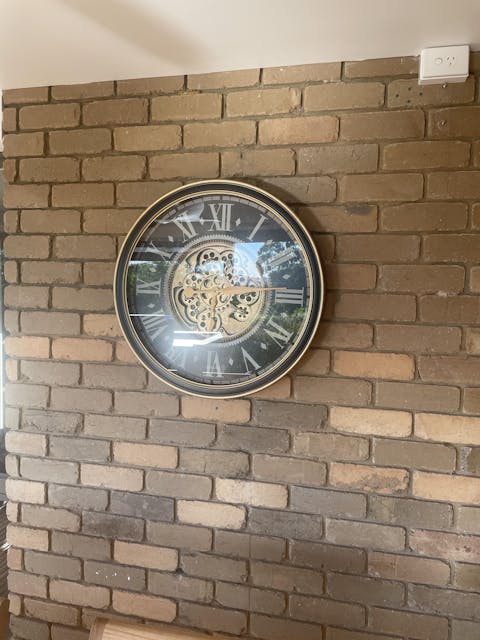 Kingsley Industrial Black & Gold Metal Moving Gears Wall Clock, 65cm