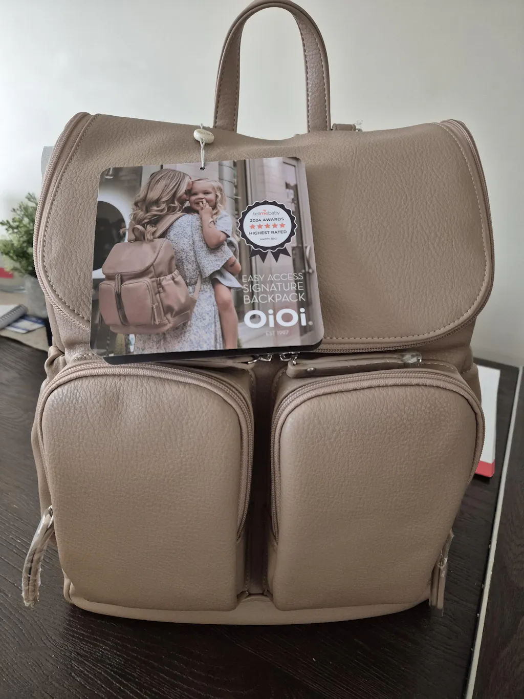 Oioi Faux Leather Nappy Backpack - Stone Blue