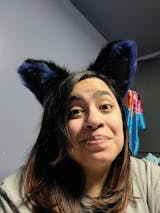 Fluffy kitsune ears black with blue gray tip - OKOVA