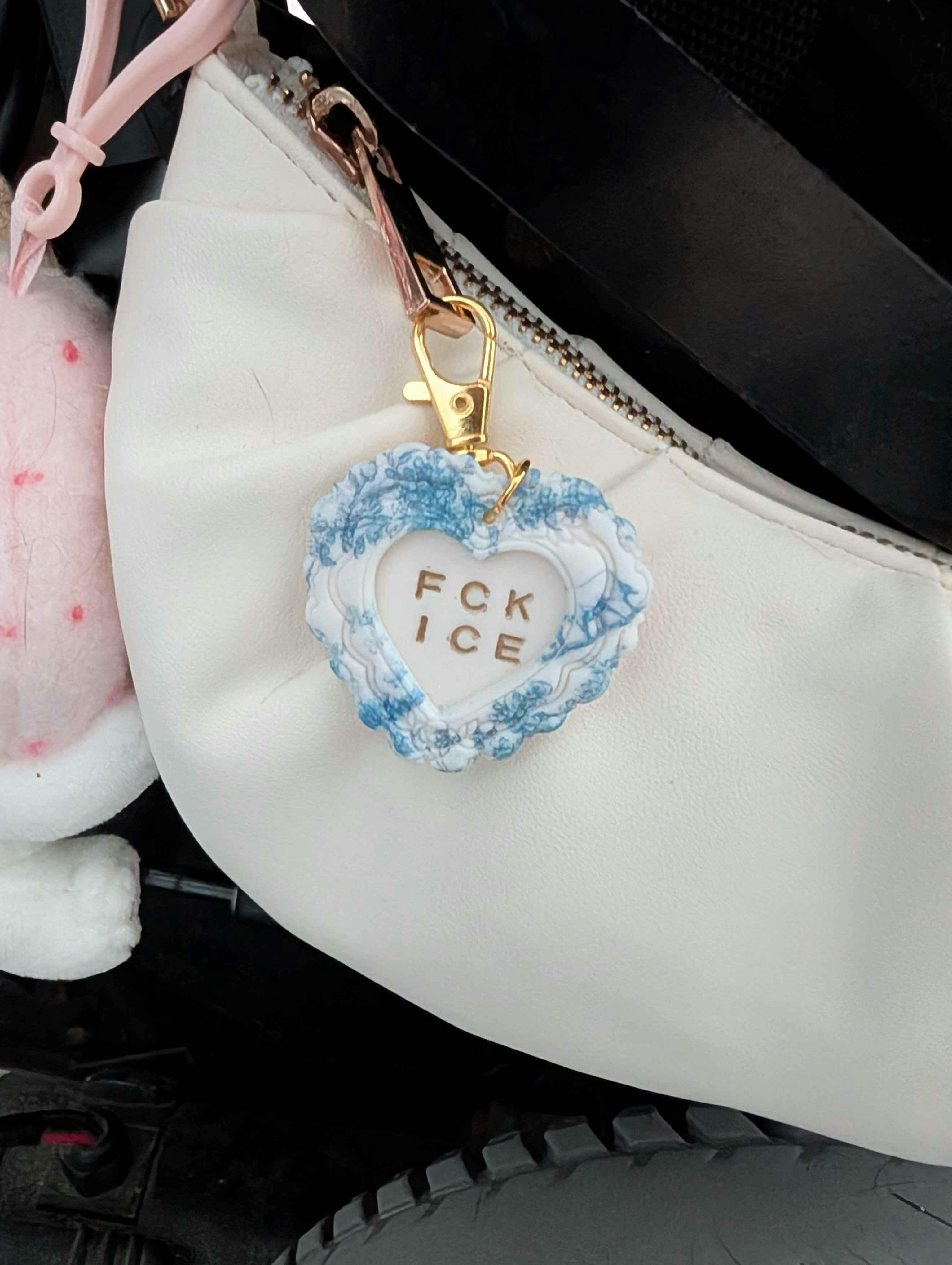 FCK ICE Chinoiserie Heart Keychain in GOLD- Handmade Polymer Clay