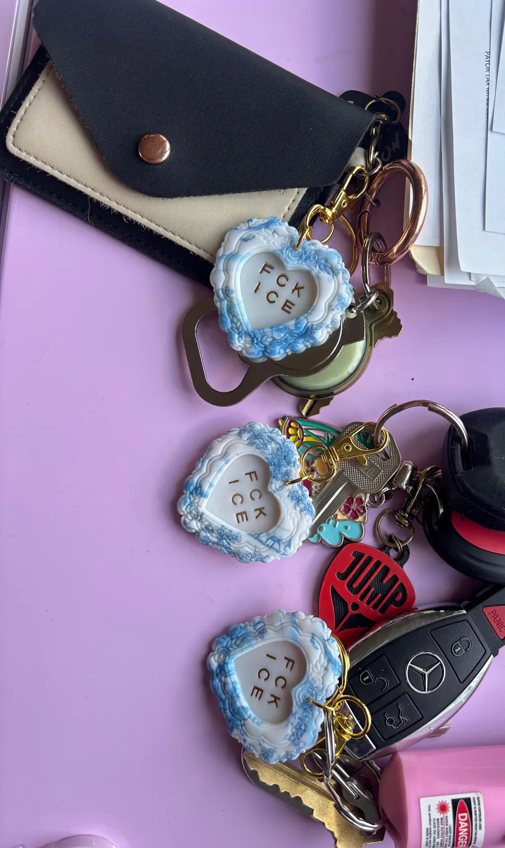 FCK ICE Chinoiserie Heart Keychain in GOLD- Handmade Polymer Clay