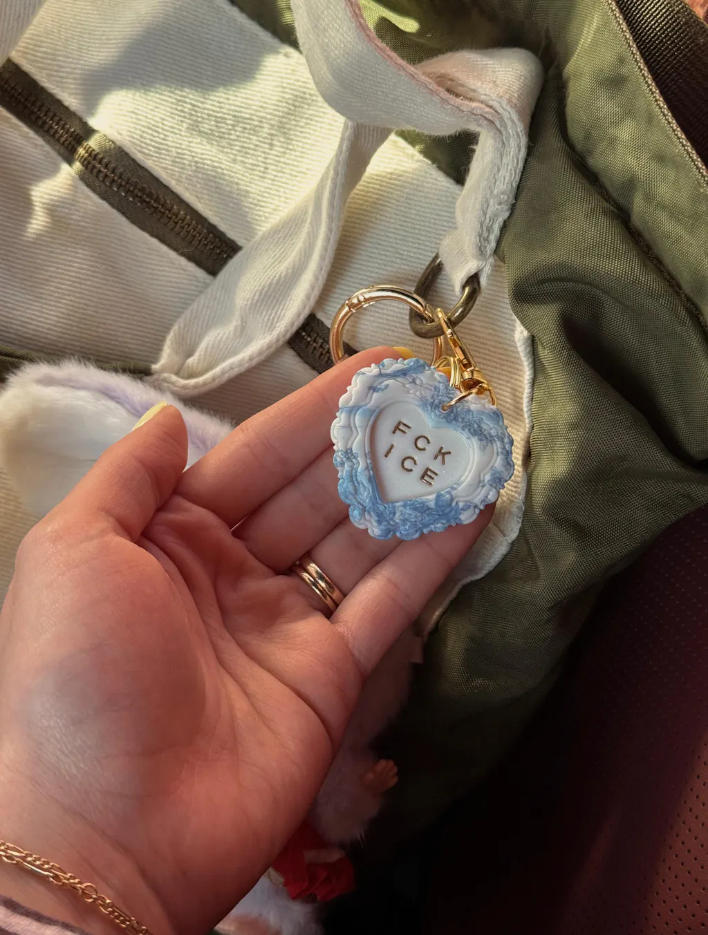 FCK ICE Chinoiserie Heart Keychain in GOLD- Handmade Polymer Clay