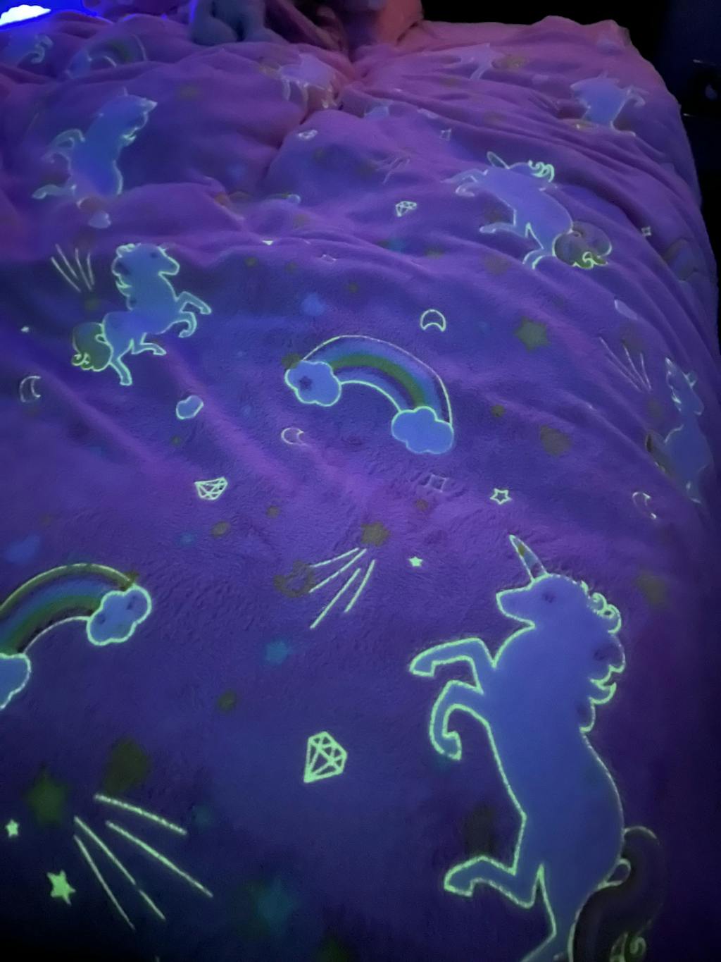 Magical Glow In The Dark Rainbow Unicorn Teddy Fleece Duvet Set for Ki OLIVIA ROCCO