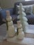 Plastic Bottle Brush Tree with Wood Base, Snow Finish, Sage Color