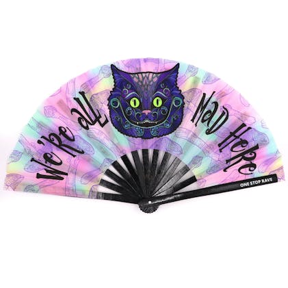 Mad Catter Hand Fan - Blacklight Reactive Cheshire Cat Rave Accessory