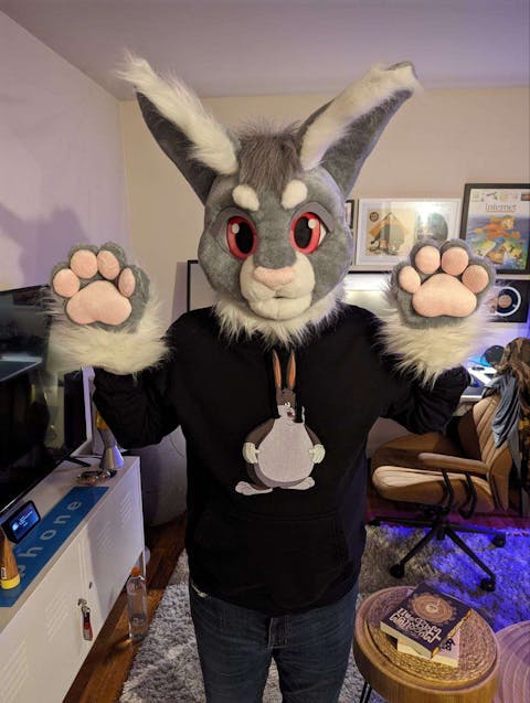 Rabbit fursuit head, hand paws and tail for sale