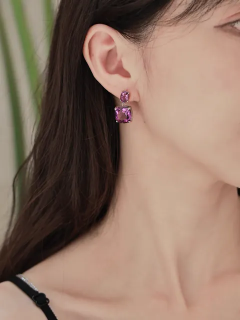 Natural Amethyst Double-Stone Earrings