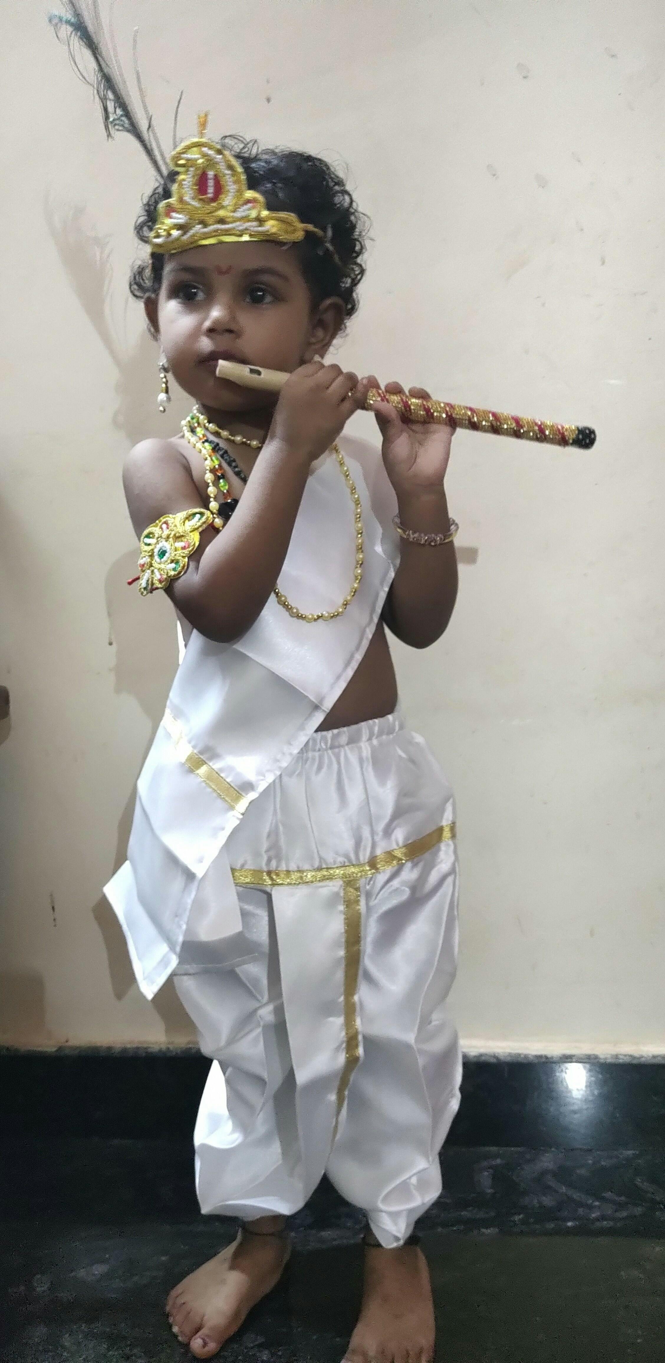 Buy Kaku Fancy Dresses Silk Polyester Krishna Costume for Boy/Janmashtami/Bal  Gopal Dress/Kanha Costume/Bal Krishna/Mythological Costume for Boy -  Yellow-Red, 1-2 Years Online at Low Prices in India - Amazon.in