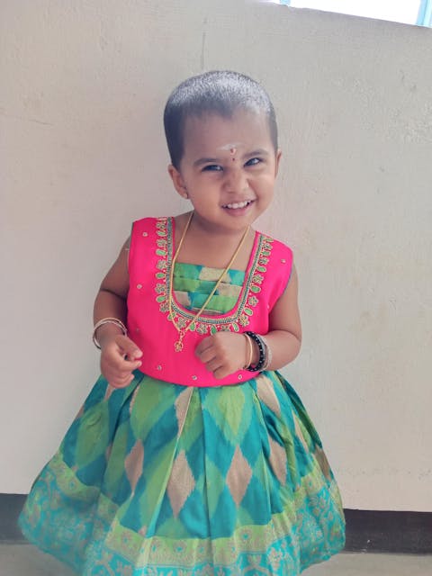 Girls applique floral printed frock - Pink