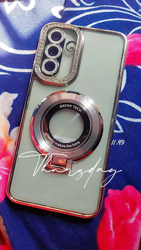 Samsung Galaxy S24 Cover - Silver - Luxury Diamond Rhinestones Color Electroplating Borders Magsafe Magnetic Stand Holder Soft Clear Case With Camera Protection
