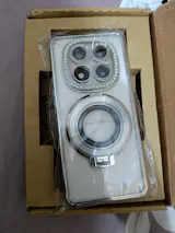 Xiaomi Redmi Note 14 Pro Plus 5G Cover - Silver - Luxury Diamond Rhinestones Color Electroplating Borders Magsafe Magnetic Stand Holder Soft Clear Case With Camera Protection