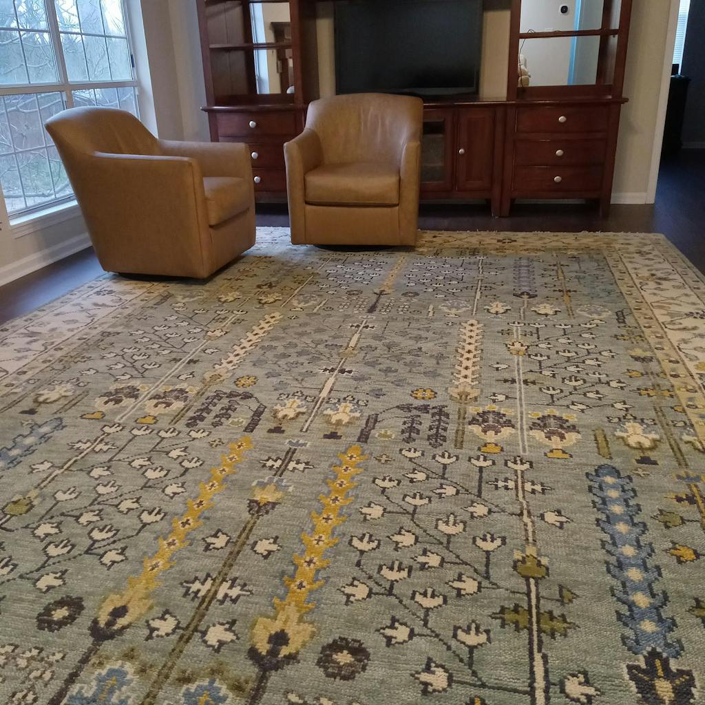 10x14'2'' Hand Knotted Wool Aqua Oushak Transitional Rug