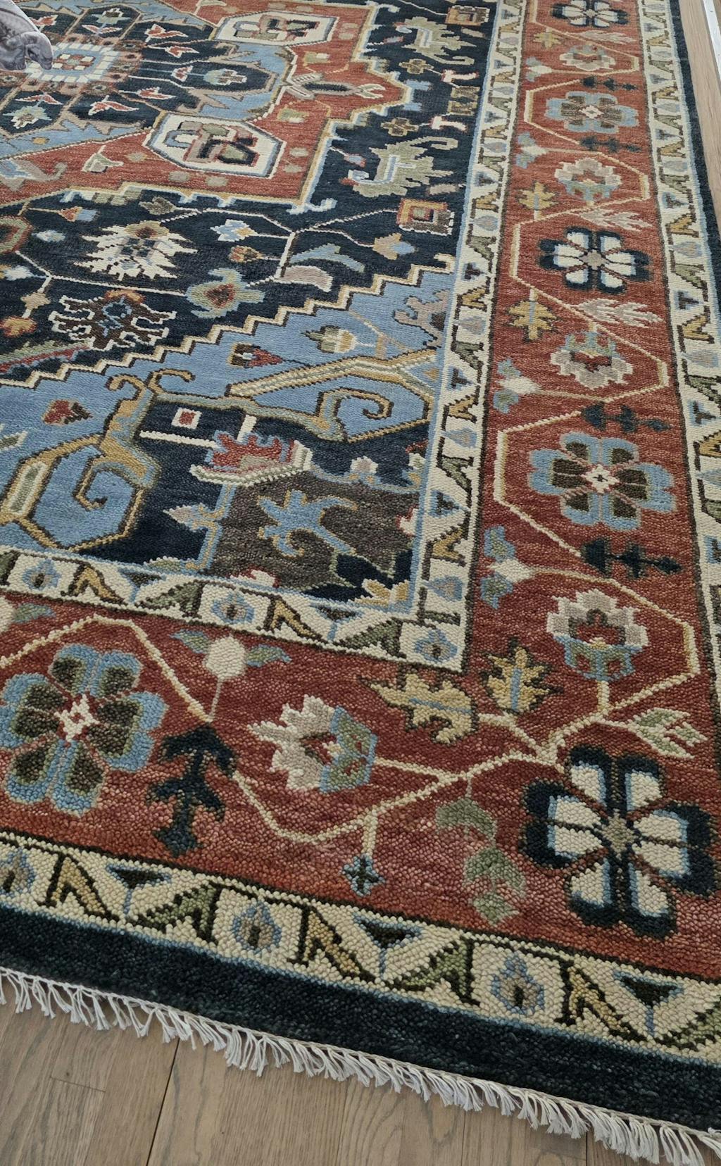 10'2''x14 Hand Knotted Wool Blue Oushak Geometric Spandrels Heriz Rug