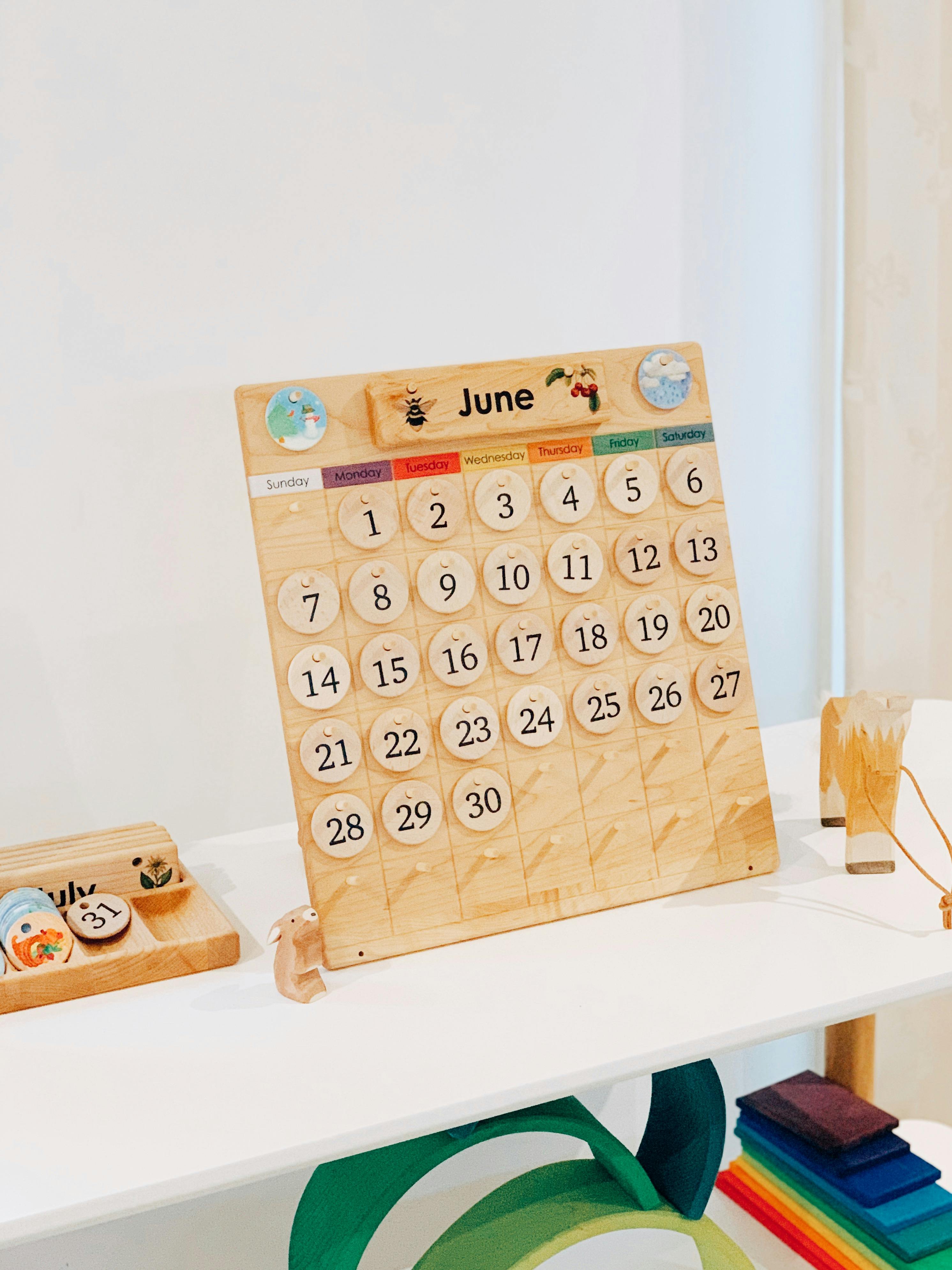 Wooden Perpetual Montessori Calendar Waldorf Coloured Days From