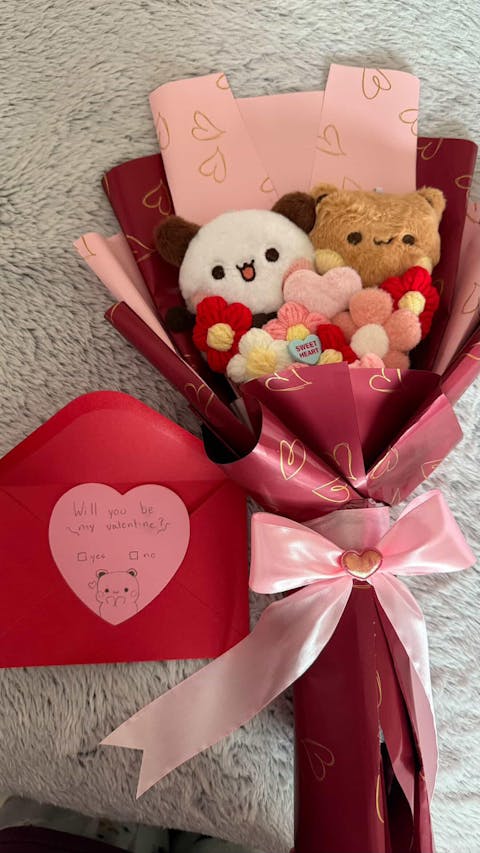 Small Bubu and Dudu Starry Couple Bear Panda Heart Plushie Bouquet Gift