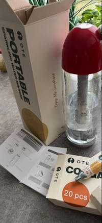 OTE 450ml Portable Sparkling Water Maker,Soda Maker Machine for Home, Carbonated Water Machine No Electricity, Double Layer PET Bottle, BPA Free (Include 20 PCS Gas Cylinder)