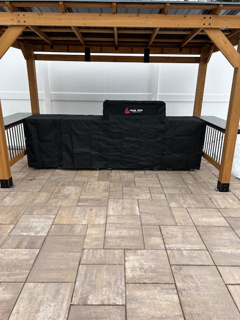 Mont Alpi 805 Black Stainless Steel Island with Fridge Cabinet and Extra Storage Cabinet | 6-Burner Grill, 2 Infrared Burners, Fridge | MAi805-BSSFCXL