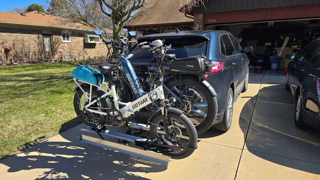 2-Bike Hitch E-Bike Rack with Ramp, Foldable with Lock