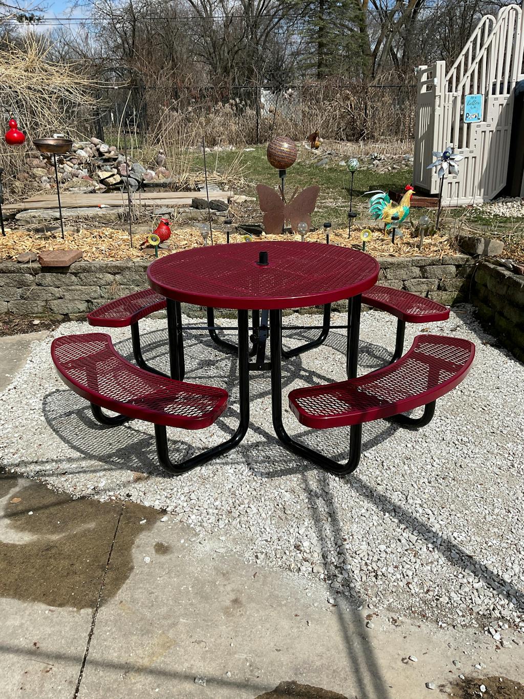 Metal Picnic Table - Round Expanded Metal - 46 in - Red - ADA Compliant