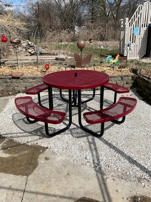 Metal Picnic Table - Round Expanded Metal - 46 in - Red - ADA Compliant
