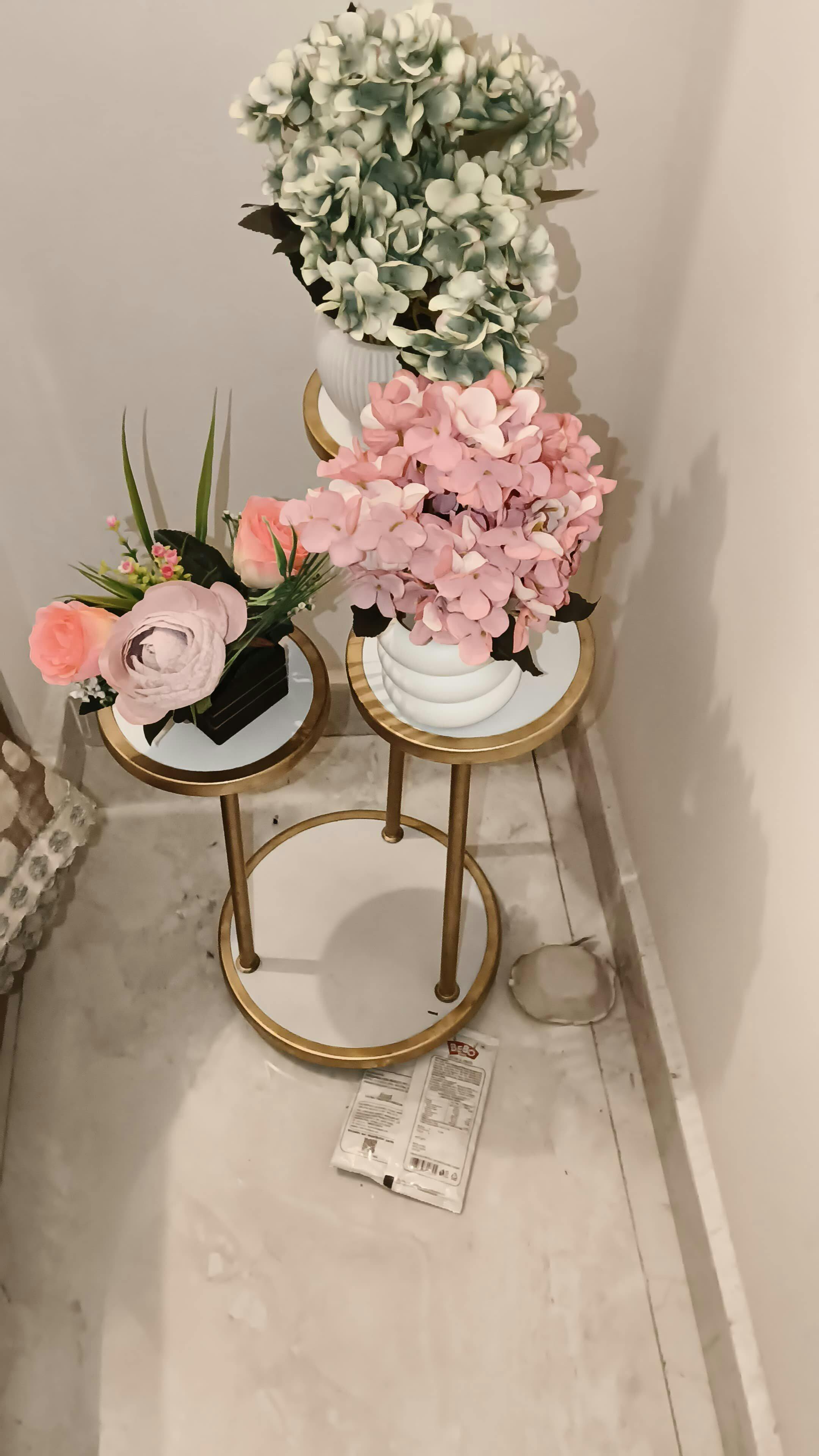 OWESCO Luxury 3-Tier Gold Metal Plant Stand with Marble Finish