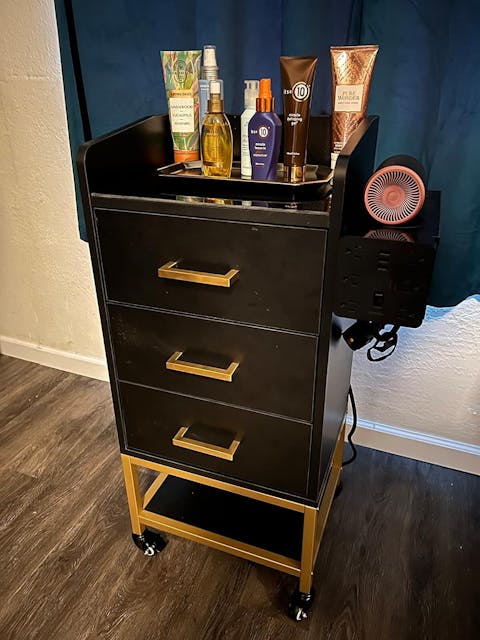 TTGIEET Salon Storage Trolley Cart with with Lockable Wheels, Beauty Rolling Hair Cart with Drawers& Dryer Holder, Salon Stations Cabinet for Beauty Spa Barbershop