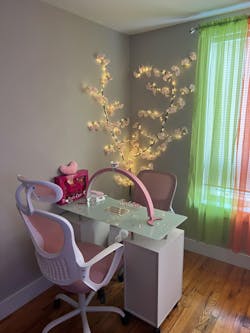 Paddie Glass Top Manicure Table, dust collector, multi-drawers