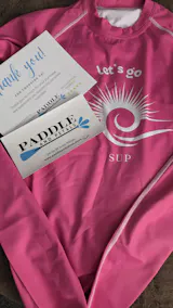 Women’s SUP Rashguard – Long Sleeve Hot Pink “Let’s Go SUP” Design