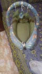 Printed Cotton Baby Snuggle Set with Mosquito Net – Olive Deer | Soft Newborn Nest