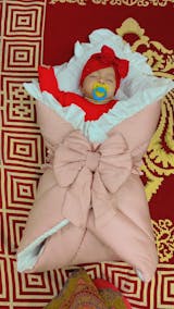 Cotton Satin Foldable Baby Sleeping Bag – White & Sea Pink