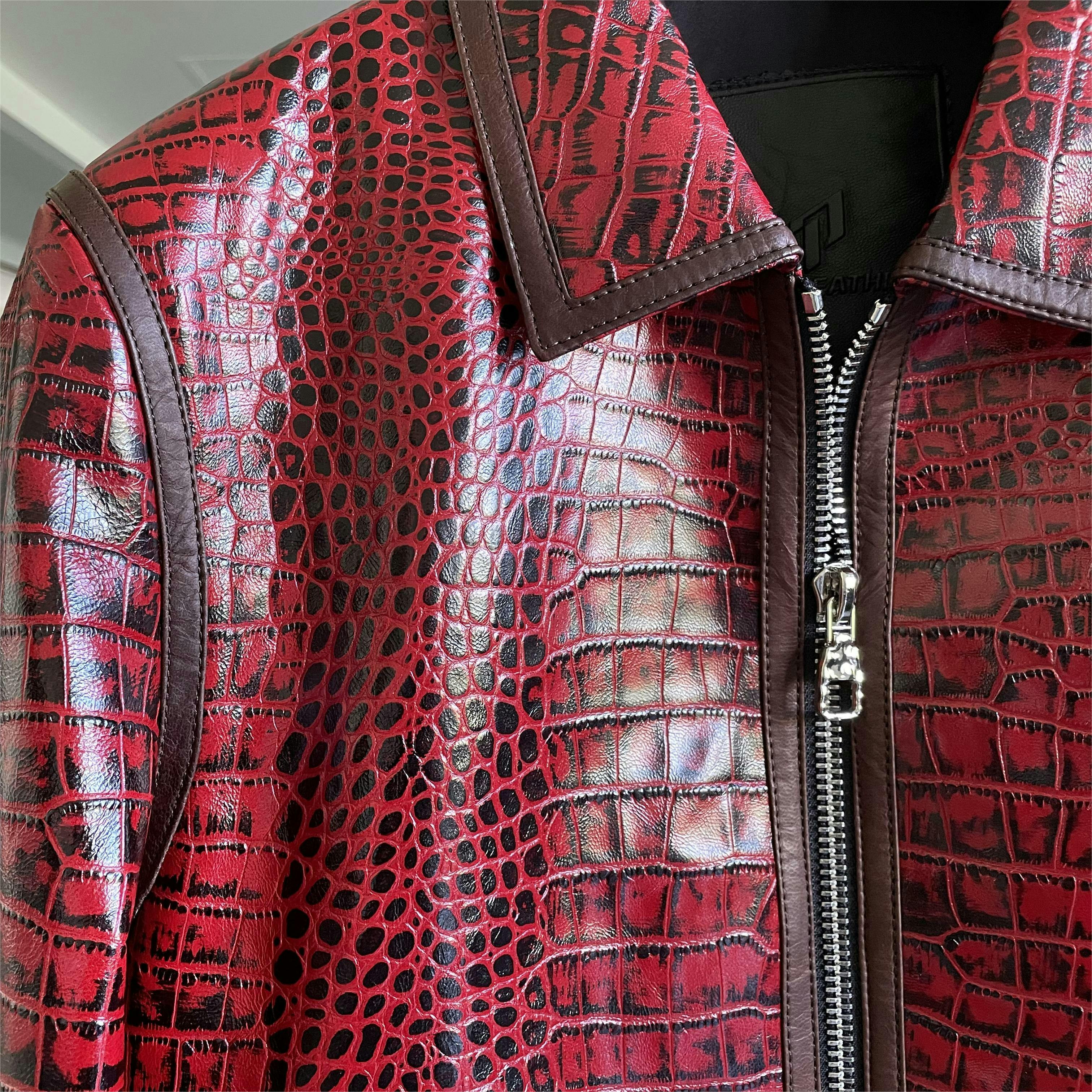 Burgundy Red Crocodile Embossed Goatskin Leather Jacket – PalaLeather