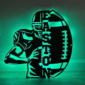 Custom Ball American Football Metal Wall Art Led Light Personalized Player Name Sign Home Decor Kid Nursery Decoration Birthday Xmas Gift
