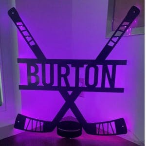 Personalized Hockey Sticks Metal Sign With Led Lights, Kids Room Decor, Gift For Hockey Player, Gifts For Hockey Lover, Hockey Stick Decor