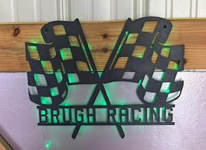 Custom Checkered Flag Racing Monogram Metal Sign With Led Lights, Racing Gift Metal Wall Art, Personalized Metal Race Flags Sign