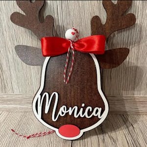 Personalized Reindeer 2024 Ornament, Personalized Rudolph Wooden Ornaments, Custom Reindeer Family Ornaments, Stocking Tags Gift, Gift Tags