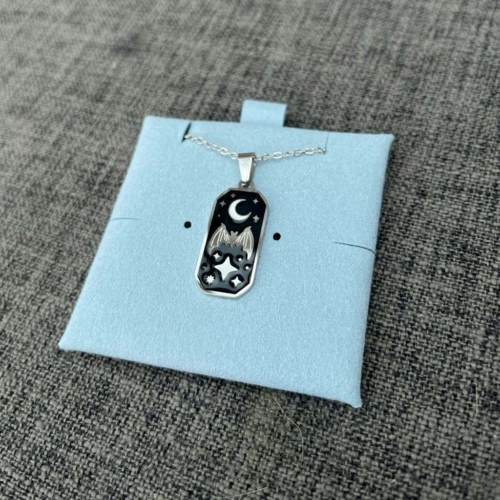 Bat & Moon Enamel Necklace