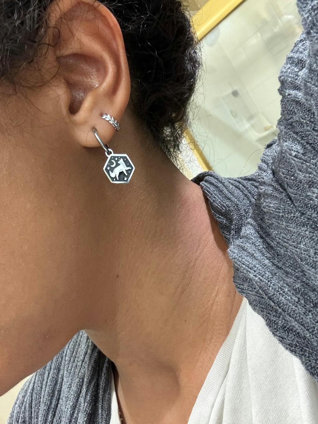 Mini Hexagon Fox Hoop Earrings