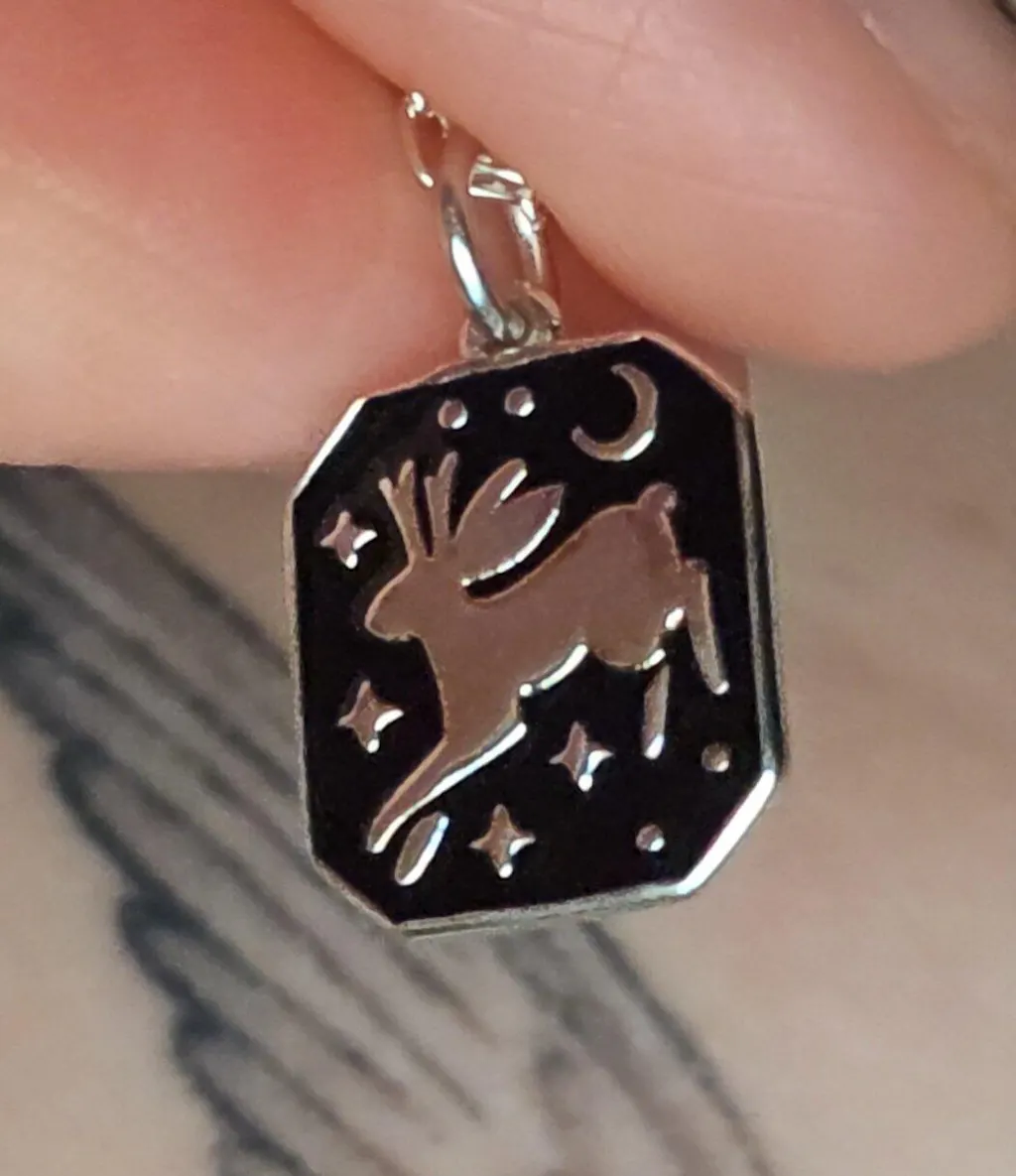 Silver Jackalope Pendant Enamel Necklace