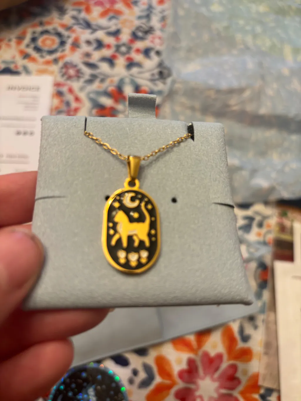 Cat & Moon Enamel Necklace