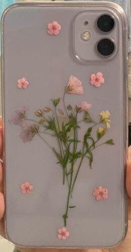 Fabriquée à la main Motif fleurs séchées Pour Apple iPhone 12 Pro/12-3 fleurs violettes 1 fleur blanche Tybiky Coque de protection en caoutchouc pour iPhone 12 Pro 